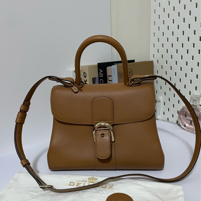 德爾沃 delvaux brillant 金棕色兩用手提包 中號 配件齊 塵套/鏡子-0