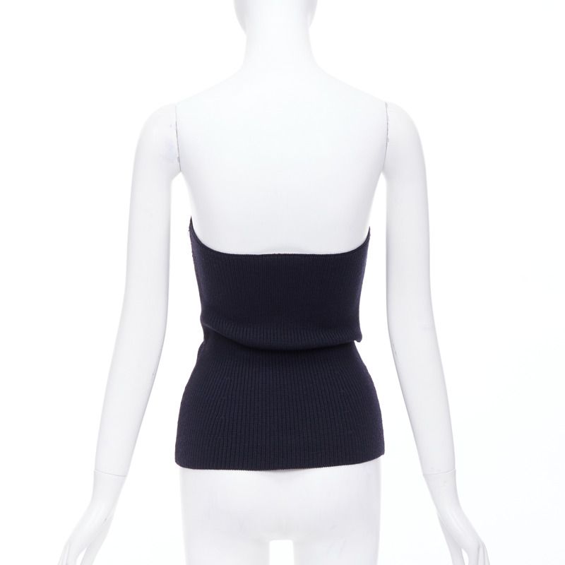 PRADA black contour ribbed knit boned strapless bustier top IT42 M-4