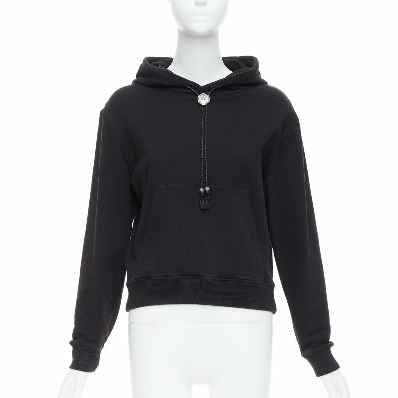 SAINT LAURENT 2018 black cotton silver cowboy drawstring hoodie M-0