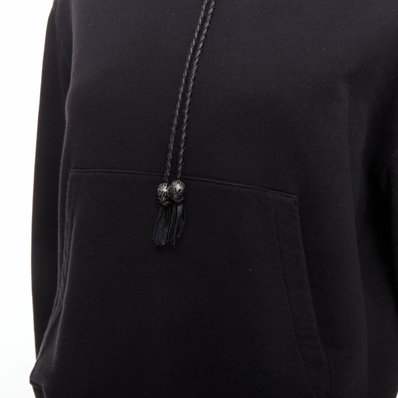 SAINT LAURENT 2018 black cotton silver cowboy drawstring hoodie M-6