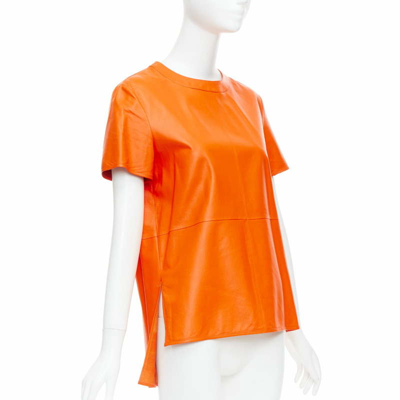GIVENCHY Riccardo Tisci orange lambskin leather hi-low shirt FR36 S-0