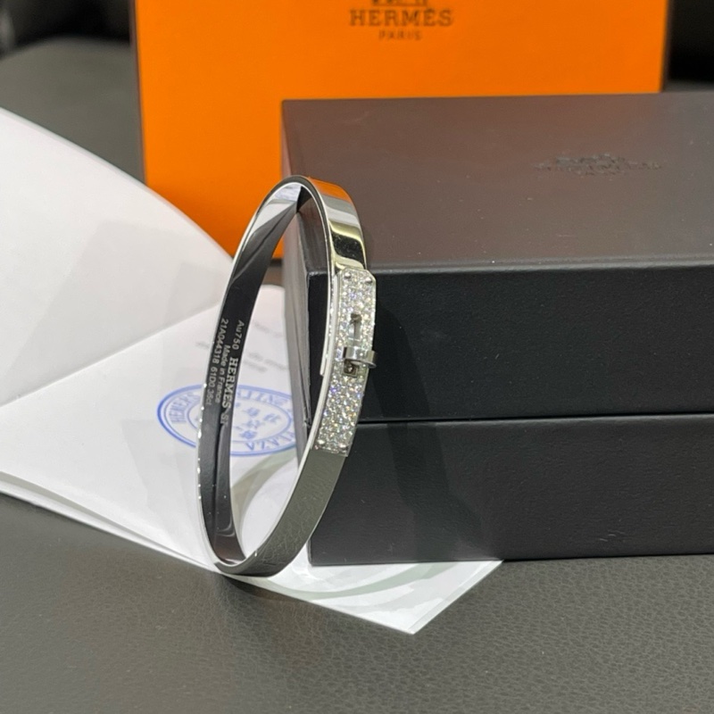 Hermes爱马仕Kelly半钻白金手镯St中号-2