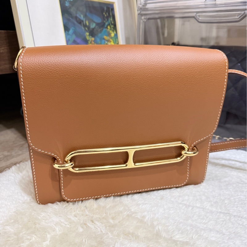 美美的愛馬仕🤎Hermes Roulis 23 gold金棕色 D刻 金棕金釦 愛馬仕金剛色 可斜背 可肩背-31
