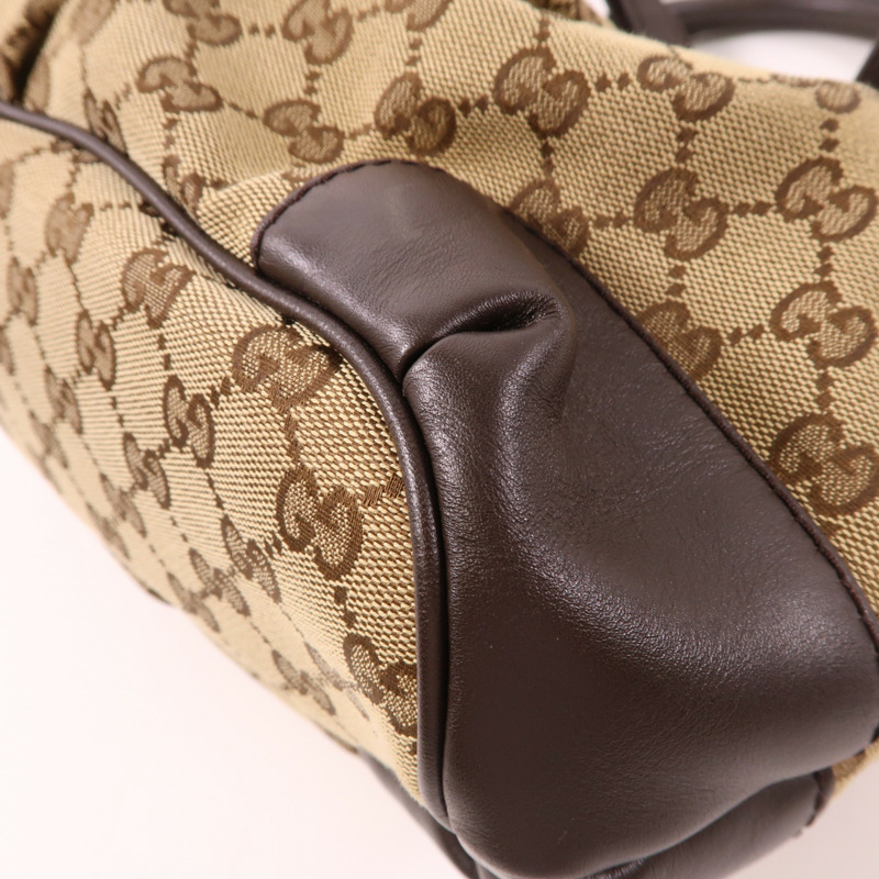 GUCCI 帆布2 Way Shoulder銀扣手挽肩背兩用袋啡色-5
