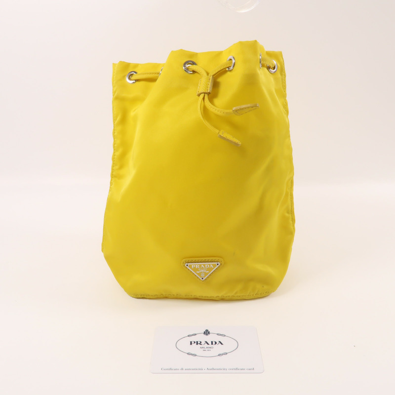 PRADA 尼龍Hand Bag銀扣手挽袋黃色-11