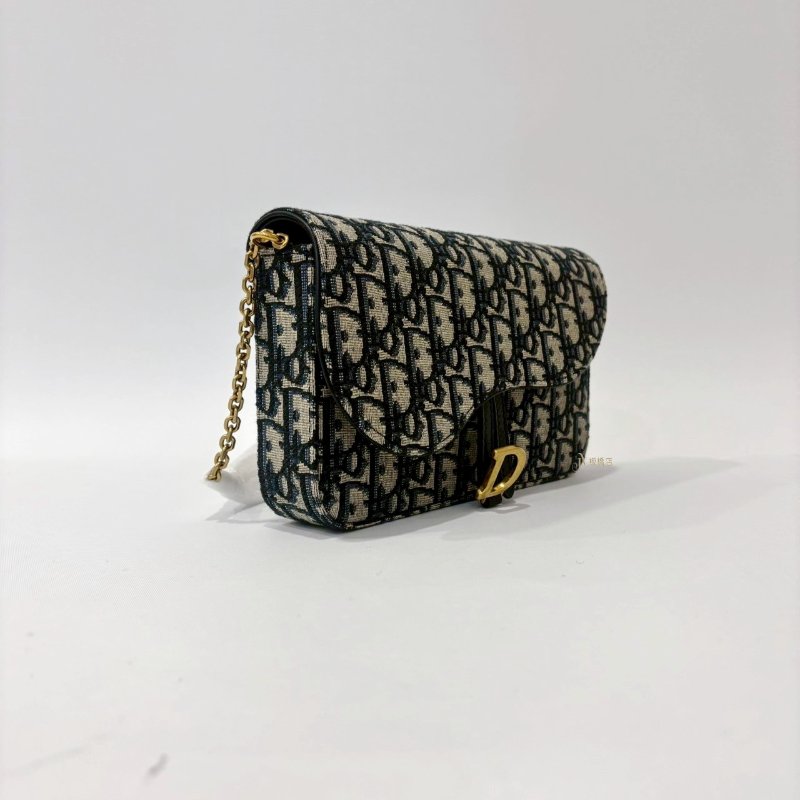 DIOR Saddle 中型藍色Dior Oblique緹花WOC鍊包-1