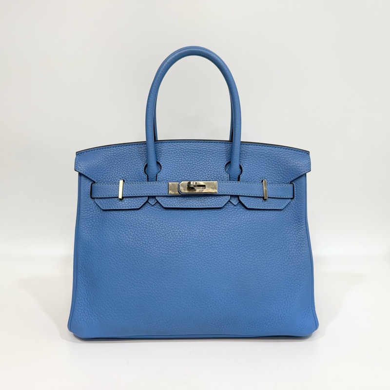 HERMES 2T天堂藍TC皮銀釦BERKIN 30CM-5