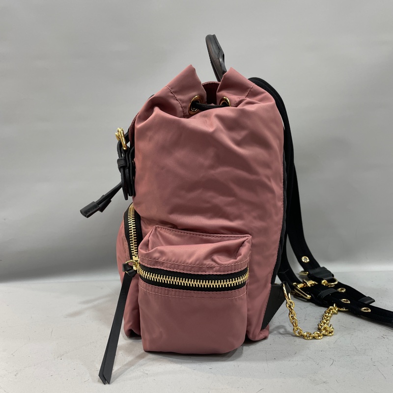 Burberry 4020959藕粉色尼龍布黑牛皮飾邊雙口袋後背包Rucksack-5