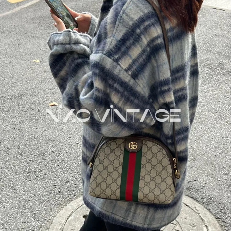 GUCCI 原花ophidia綠紅綠織帶貝殼包499621-2