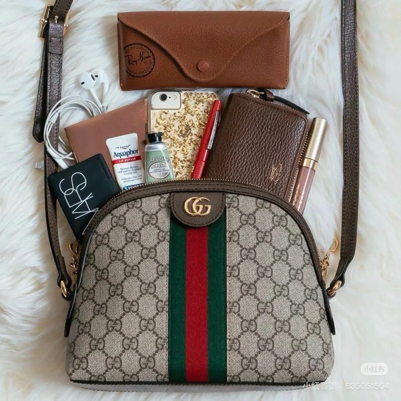 GUCCI 原花ophidia綠紅綠織帶貝殼包499621-4