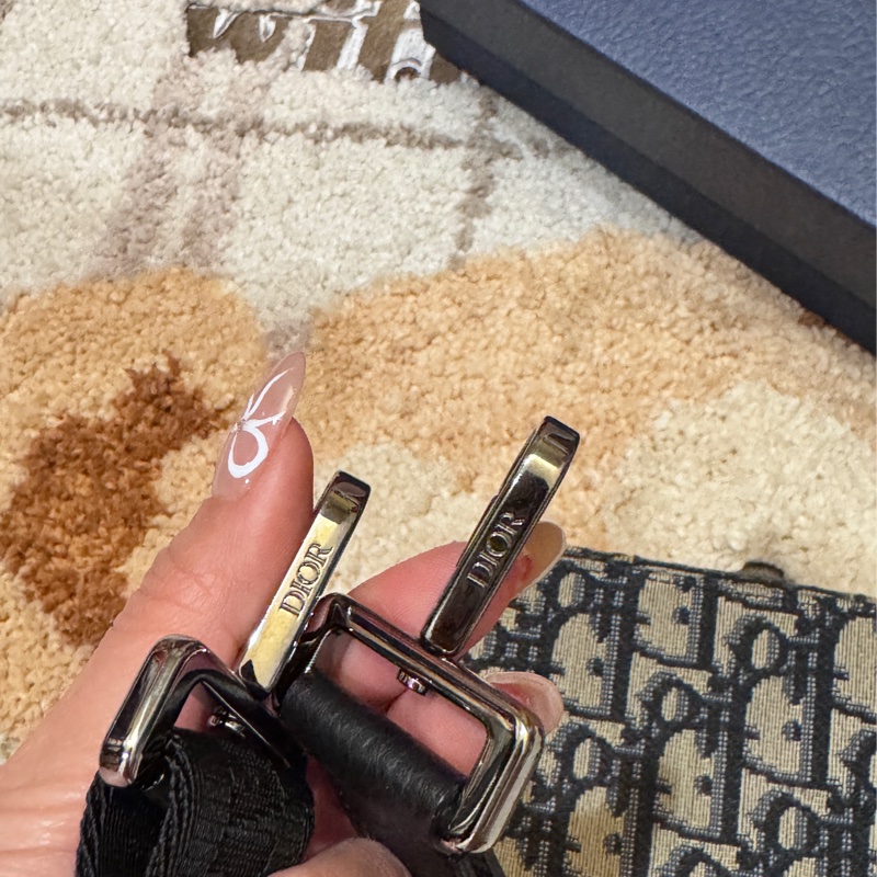 Dior Oblique 米黃老花雙層拉鏈相機小方包-16