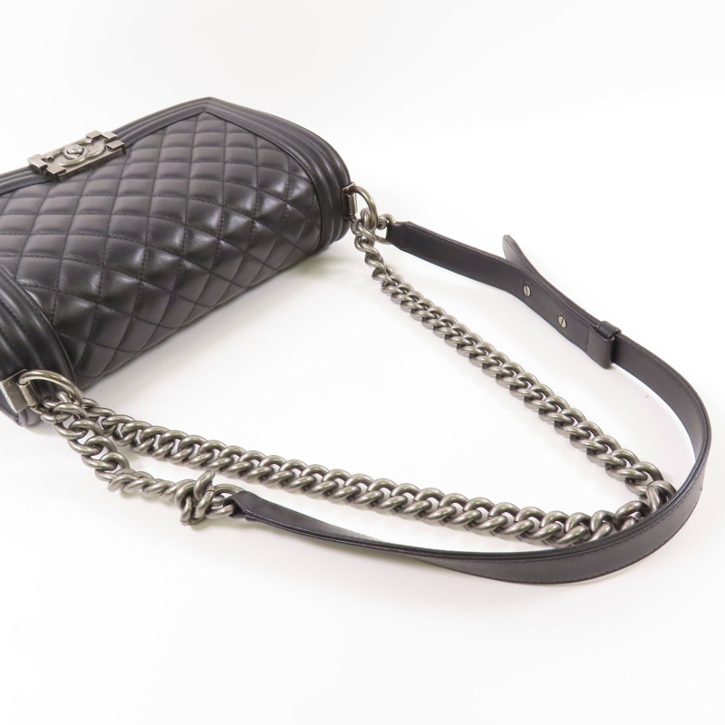 CHANEL 牛皮皮革Boy 25銀扣鏈帶肩背袋-8
