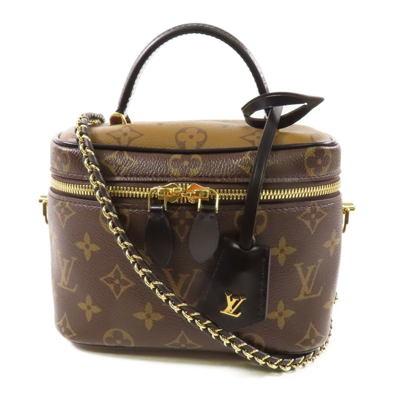 LOUIS VUITTON Monogram/Monogram Reverse Vanity PM金扣手挽肩背兩用袋棕色-0