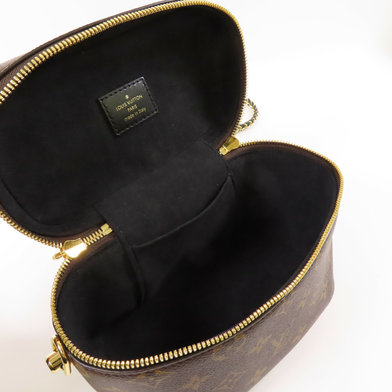 LOUIS VUITTON Monogram/Monogram Reverse Vanity PM金扣手挽肩背兩用袋棕色-10