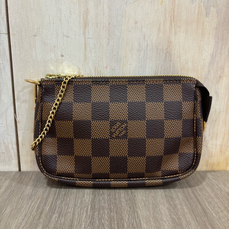 LV N58009 MINI 迷你咖啡棋盤格紋金鍊 發財包麻將包小鍊包手提包零錢包卡包收納包口紅包-0
