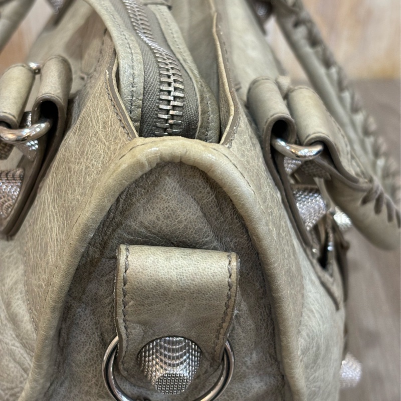 BALENCIAGA 巴黎世家 173084 灰 綠 銀釦 手提包 肩背包 機車包 CITY-1
