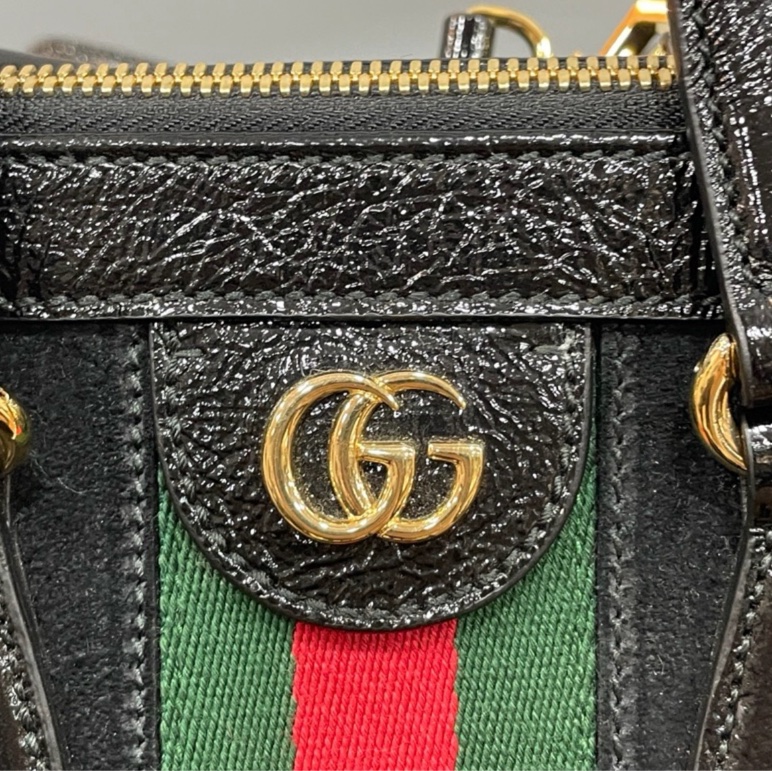 Gucci 524537 黑牛皮拼絨布綠紅綠波士頓手提包肩背包-31