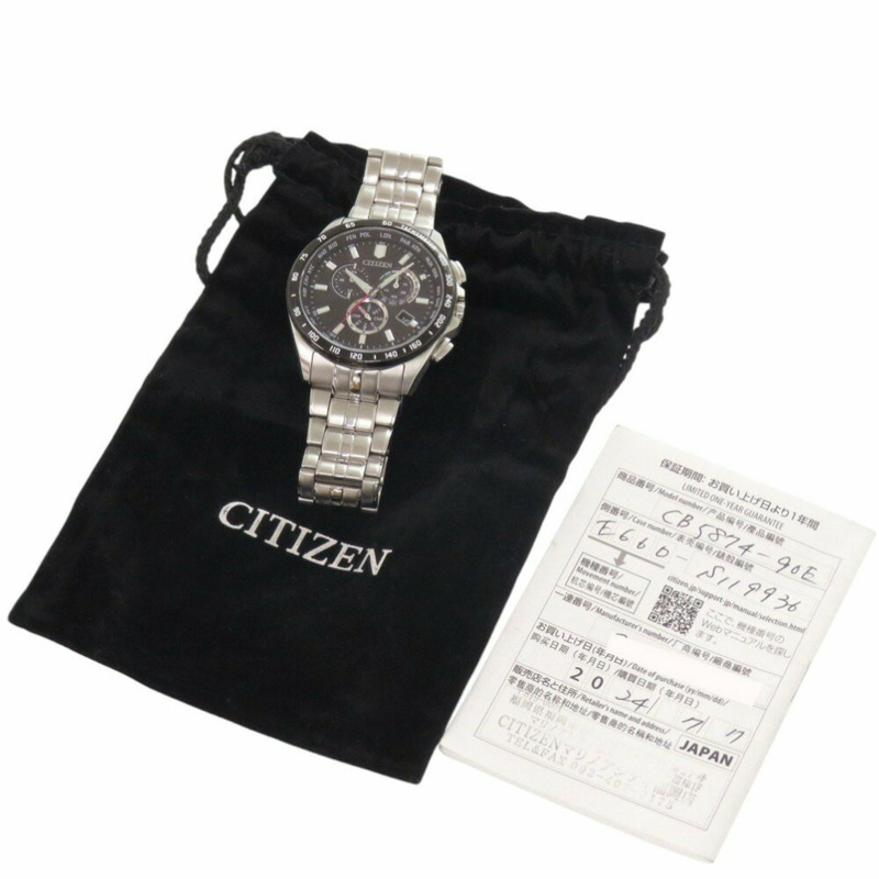 西鐵城系列 CB5847-90E SS 黑色太陽能電波光動能腕錶 0048CITIZEN-2