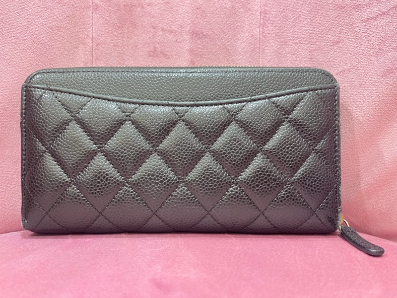CHANEL 香奈兒 經典金色雙C LOGO 荔枝皮拉鍊長夾-1