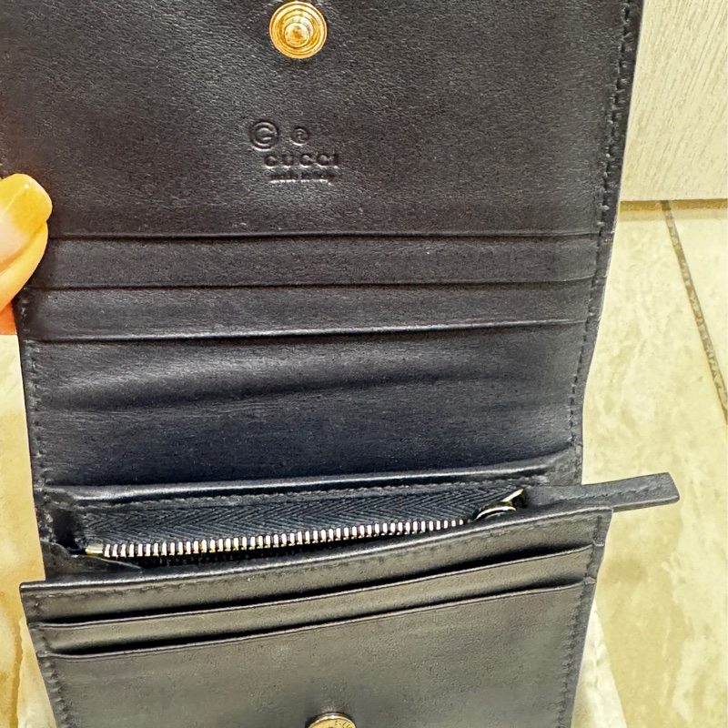 【GUCCI】GUCCISSIMA系列logo壓紋5卡牛皮拉鏈零錢包/小短夾/深藍色-3