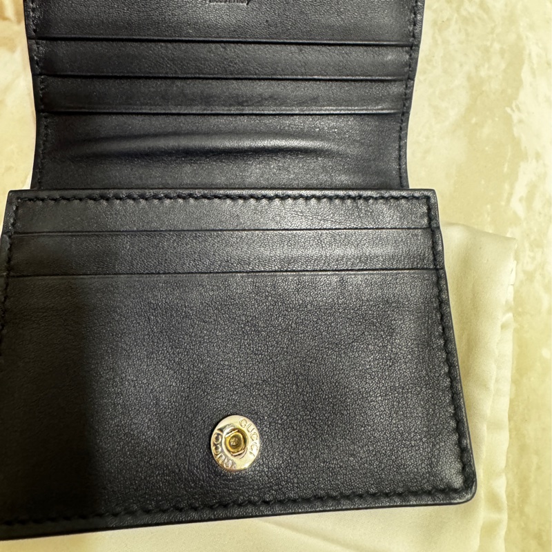【GUCCI】GUCCISSIMA系列logo壓紋5卡牛皮拉鏈零錢包/小短夾/深藍色-14