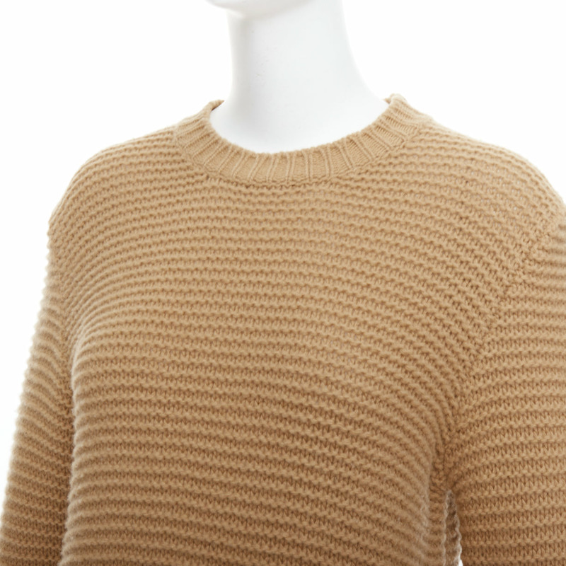 MARNI 100% virgin wool camel brown contrasting ribbed knit slit side sweater IT38 XS-1