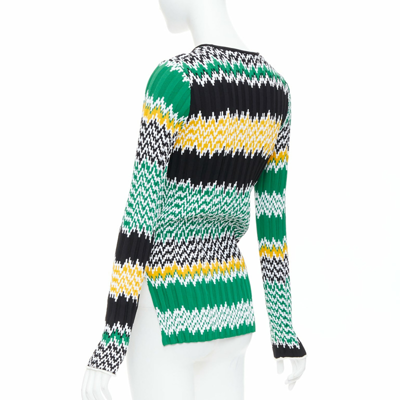 CELINE 2015 Phoebe Philo green black yellow chevron knit sweater XS-5