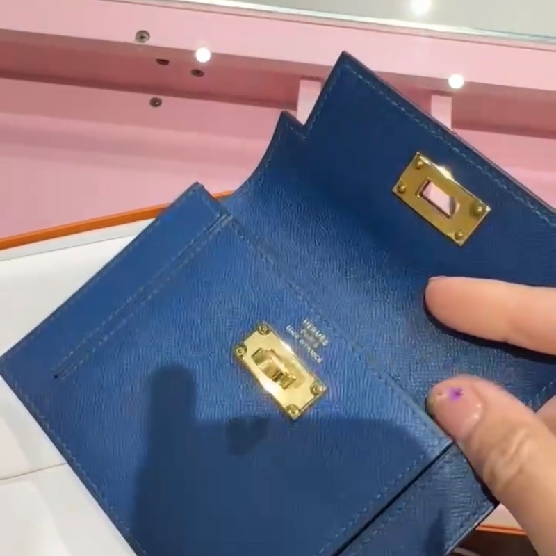 Hermes 愛馬仕 Kelly Pocket卡包/深邃藍 金扣/全新閒置美品-2