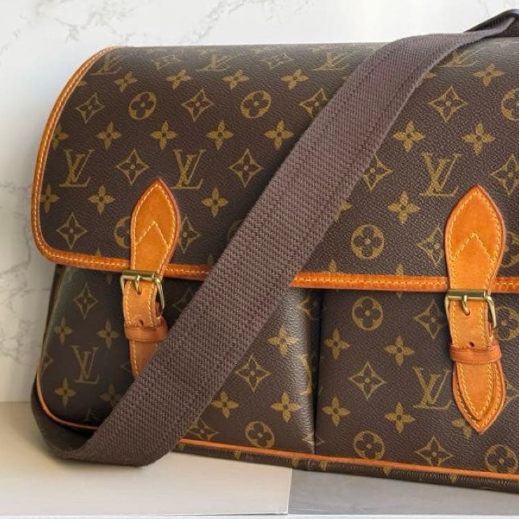 💝FuFu.Style ⟡.·* LV *稀少老款*老花斜背包側背包 帆布背帶-8