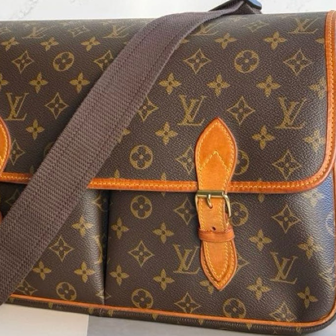 💝FuFu.Style ⟡.·* LV *稀少老款*老花斜背包側背包 帆布背帶-9