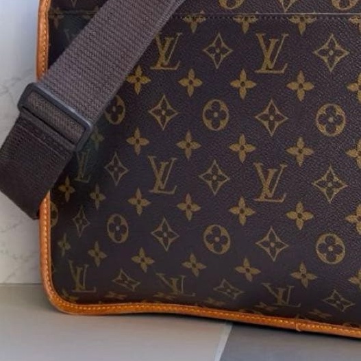 💝FuFu.Style ⟡.·* LV *稀少老款*老花斜背包側背包 帆布背帶-11