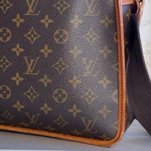 💝FuFu.Style ⟡.·* LV *稀少老款*老花斜背包側背包 帆布背帶-12