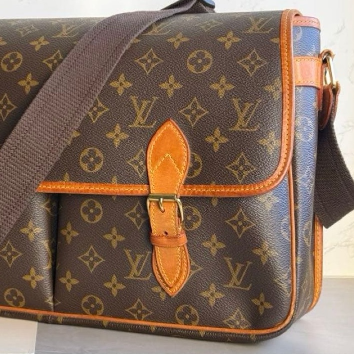 💝FuFu.Style ⟡.·* LV *稀少老款*老花斜背包側背包 帆布背帶-26