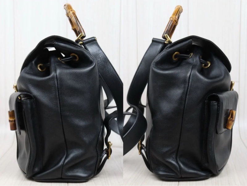 「JL精品代購」 98新Gucci 黑色竹節後背包-4