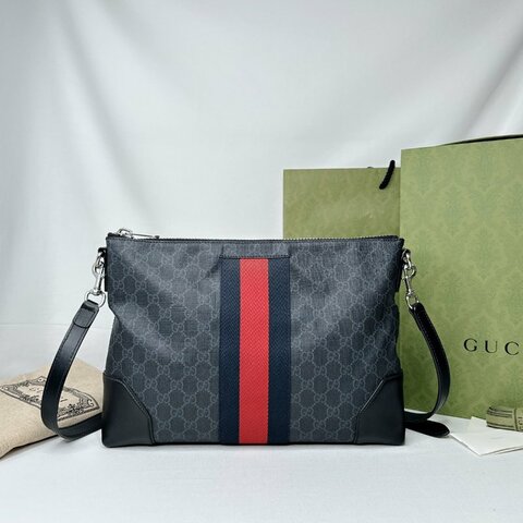 GUCCI Supreme黑灰帆布郵差包