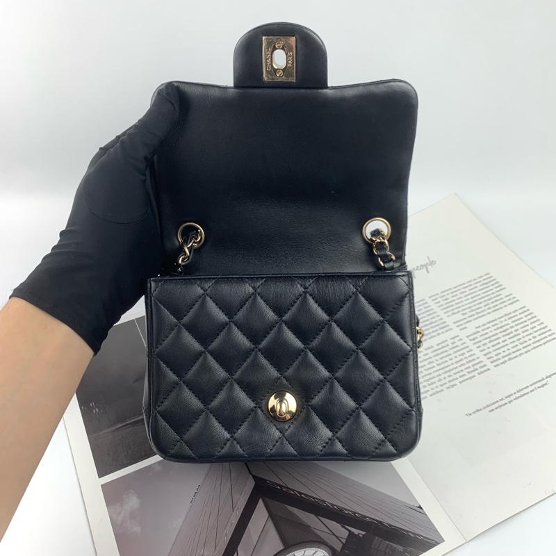 ◻️Chanel羊皮淡金方胖子-9