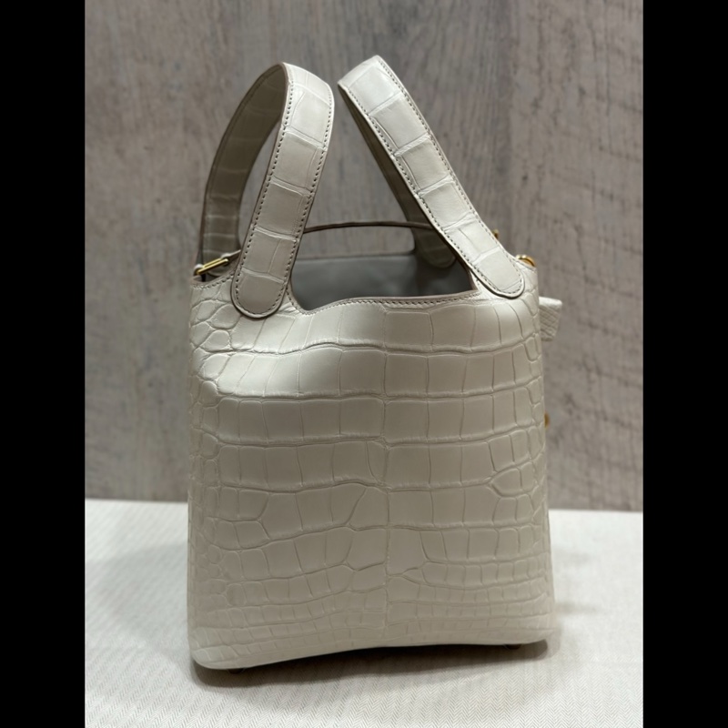 Hermes Picotin 18cm 霧面鱷魚皮 Beton冰川白 金釦 B刻-3
