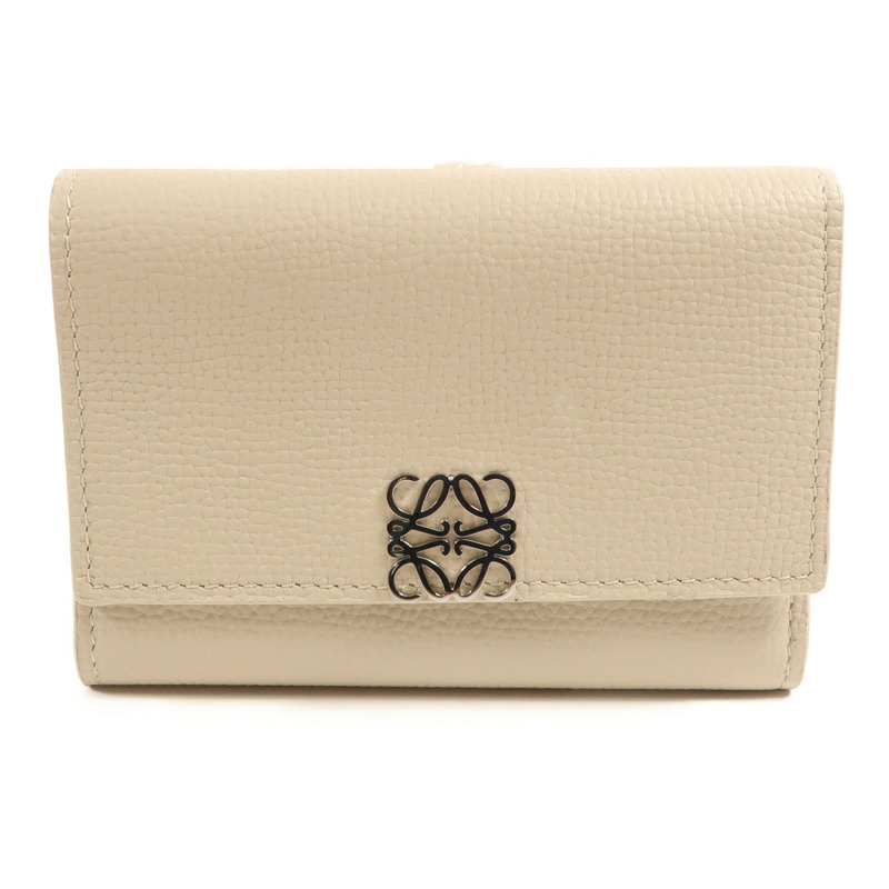 LOEWE 牛皮皮革Anagram small vertical wallet銀扣錢包灰色-0
