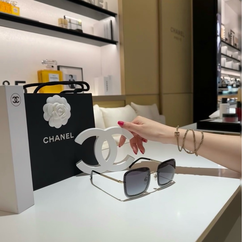 CHANEL金色 鏈條 黑灰 漸變 大方框 墨鏡 太陽眼鏡-10