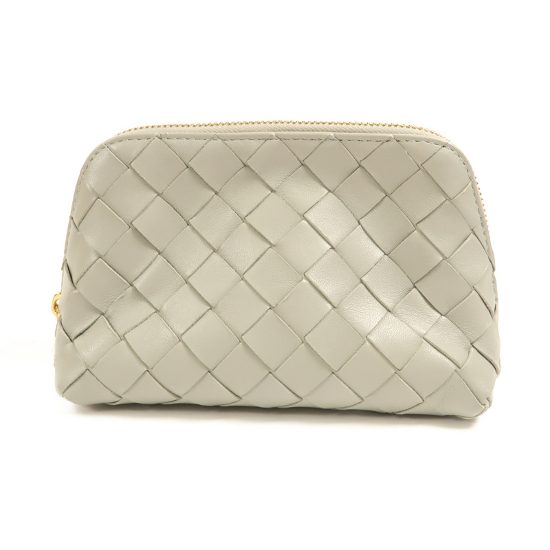 BOTTEGA VENETA 羊皮皮革Pouch金扣手拿包灰色-0