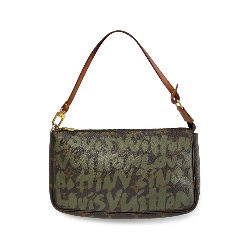 【珞晴-名人公益精品】 LV M92191 綠色塗鴉麻將包-1