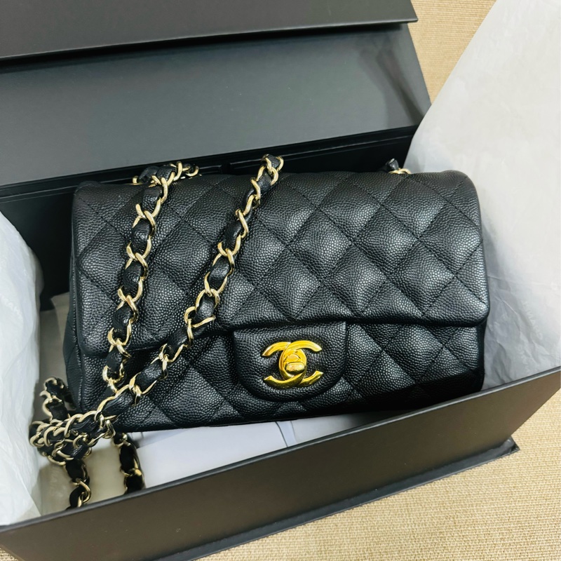 ✨ 售二手 真品 CHANEL 香奈兒mini coco20 黑金荔枝牛皮鏈條包-1