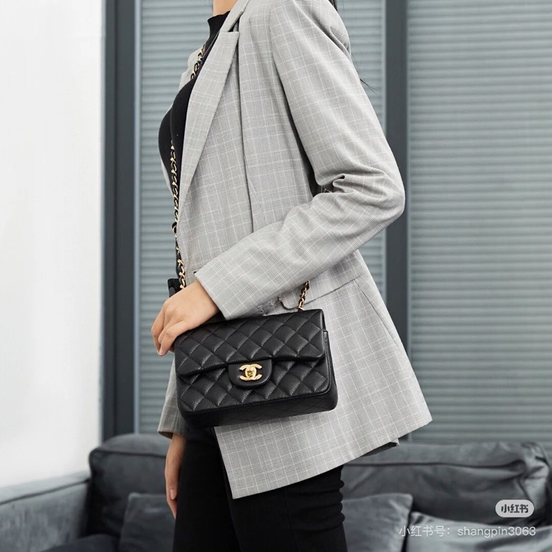 ✨ 售二手 真品 CHANEL 香奈兒mini coco20 黑金荔枝牛皮鏈條包-19