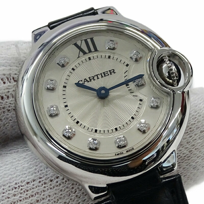卡地亞 (Cartier) 女錶 Ballon Bleu 11P 鑽石石英不銹鋼 SS 皮革 W4BB0008 圓形銀色黑色拋光-13