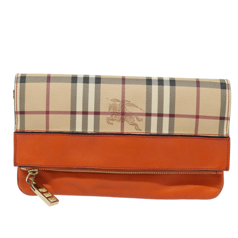 【日本直送】BURBERRY Nova 格紋手拿包 PVC 皮革 米色橙色 正品 83126A-12
