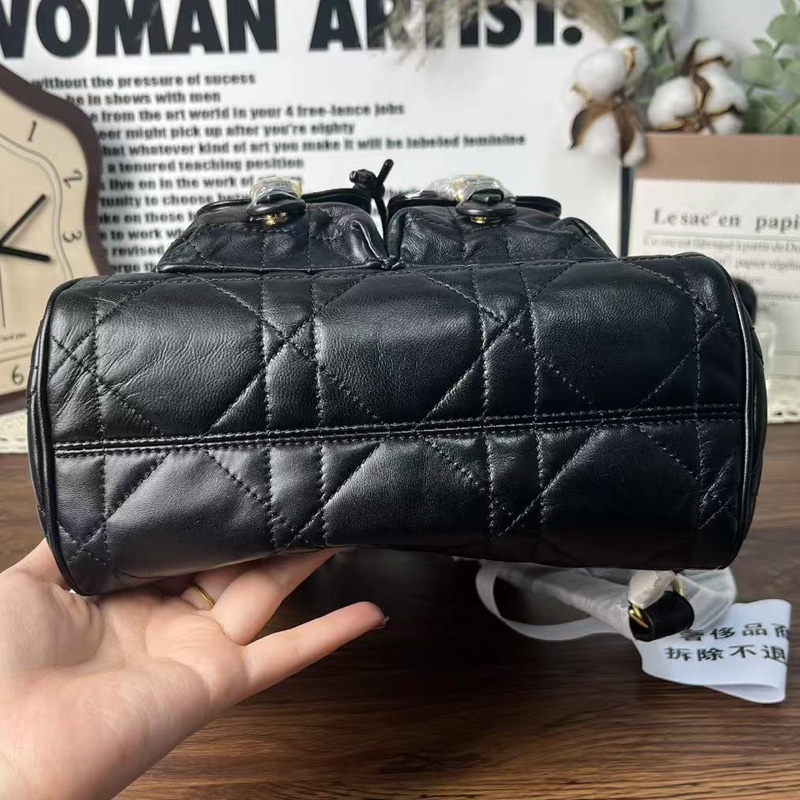 Dior caro中號後背包雙肩包 黑色-3