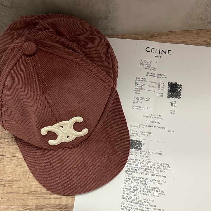 Celine 燈芯絨 凱旋門 鴨舌帽 棒球帽 酒紅 豆沙紅 M-9