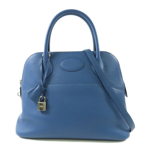 HERMES Clemence皮革Bolide 31銀扣手挽肩背兩用袋7E Bleu Brighton