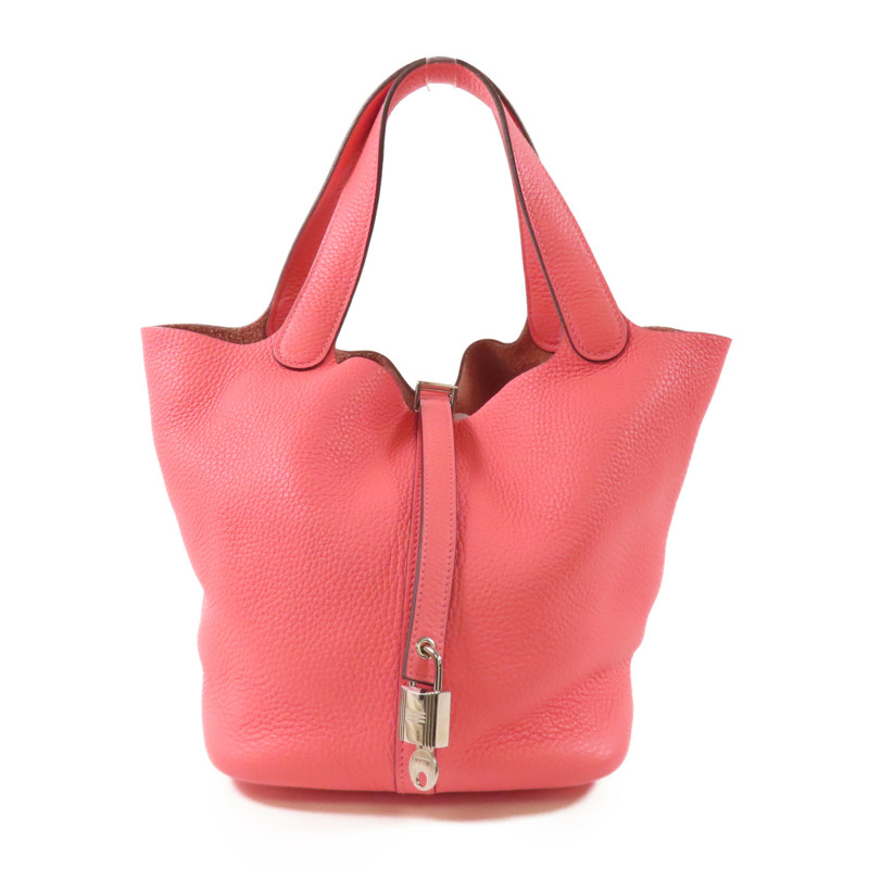 HERMES Clemence皮革Picotin MM銀扣手挽袋8W Rose Azalee-0