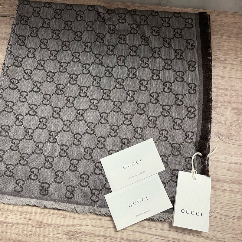 Gucci 大方巾 圍巾 披肩 咖啡色-0